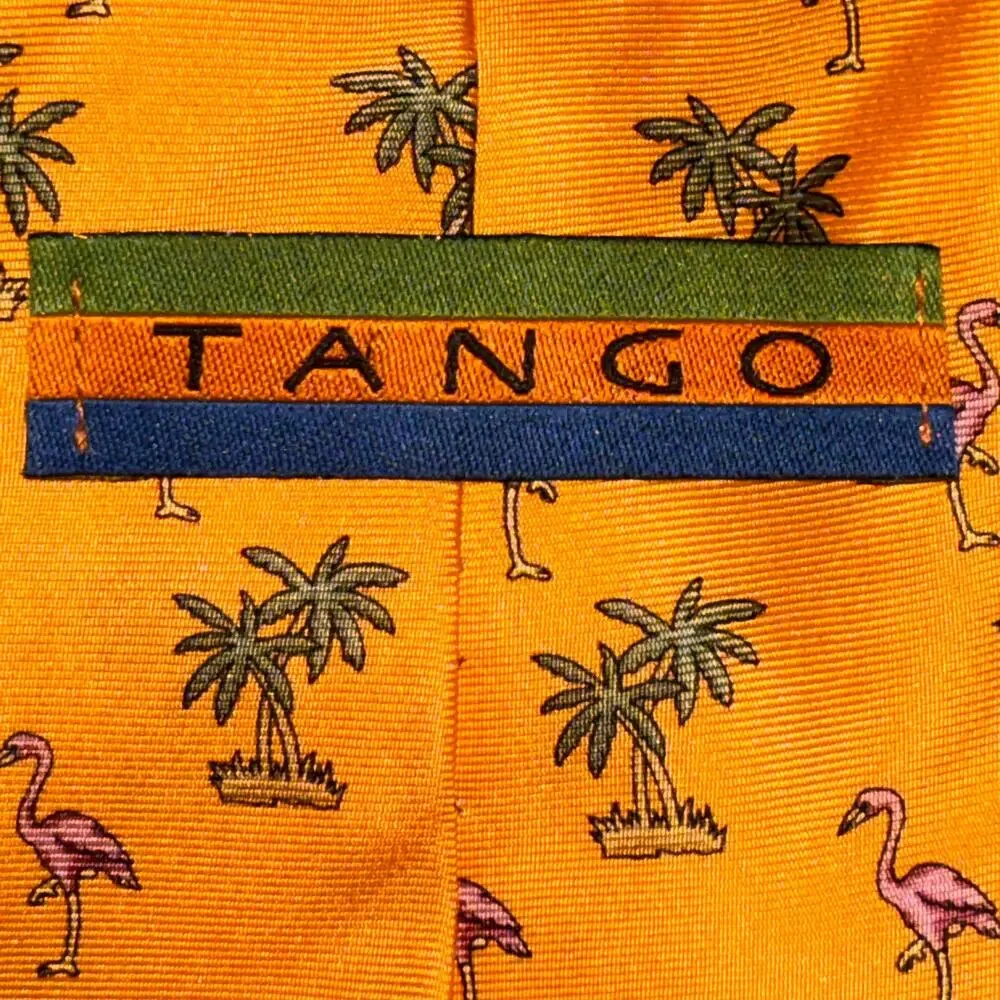 Tango Mens Neck Tie Golden Yellow Palm Trees & Flamingo Theme SILK?